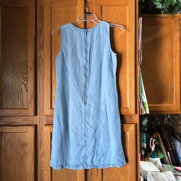 Neiman Marcus Native Embroidered Chambray Sleeveless Mini Dress - 4 - Picture 6 of 12